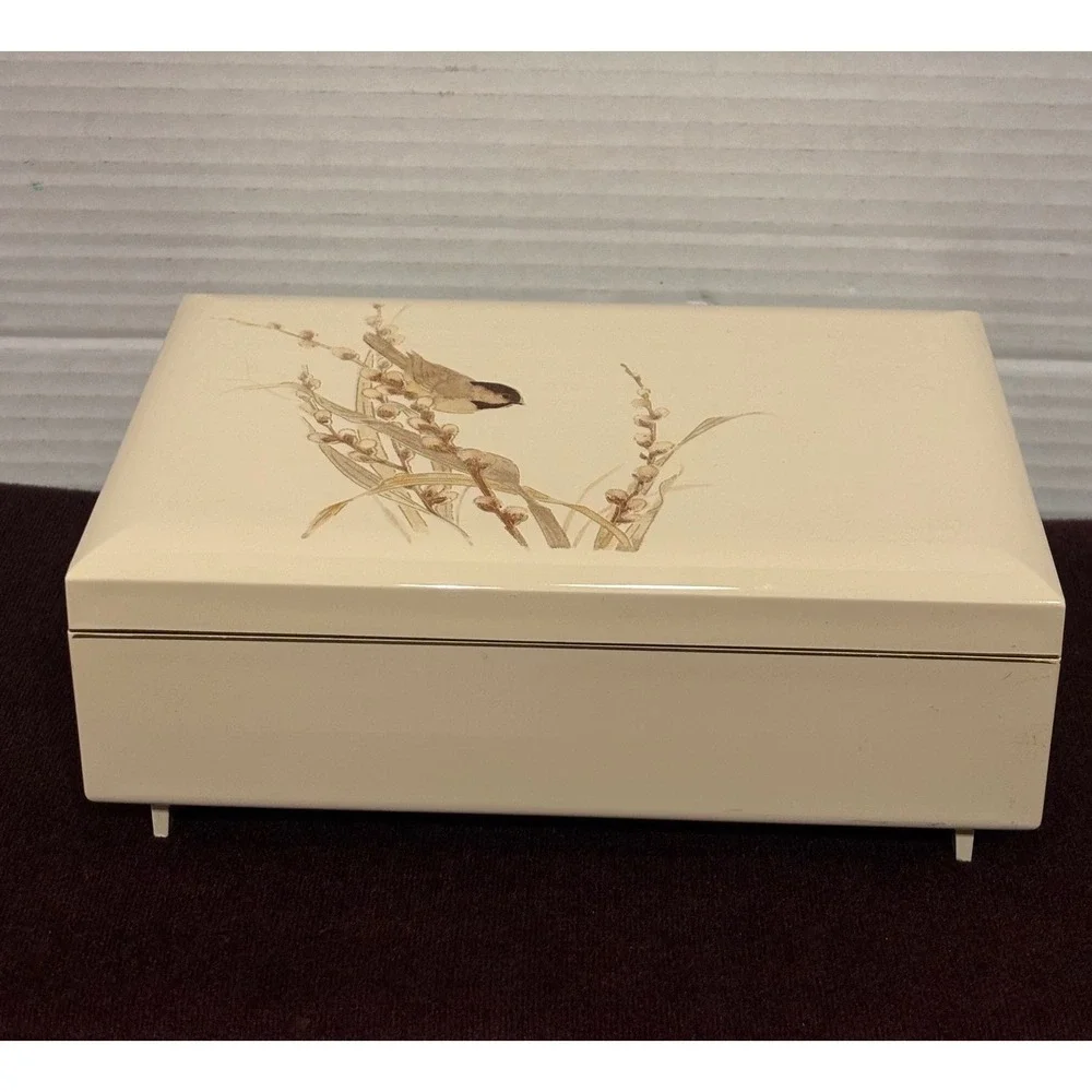 Vintage Otagiri Japan Lacquerware Music Jewelry Box Chickadee Bird Yesterday